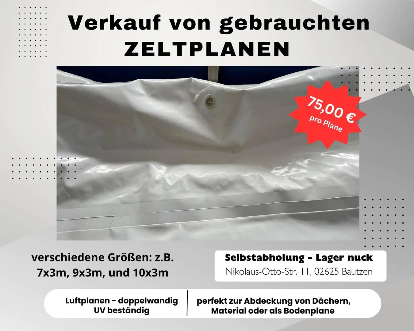 Gebrauchte Zeltplanen zum Verkauf - Sonderpreis
